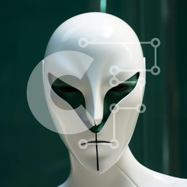 Intra Συλλεκτικό Ξύλινο Παζλ Plywood  4mm - Απόκοσμο μανεκέν με λευκή μάσκα και πράσινα μάτια Σε Ξύλινο Κουτί - Διαστάσεις Puzzle: 10x10 cm – 25 κομμάτια