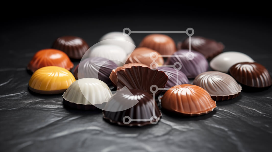 Σετ των 2 Intra Συλλεκτικό Ξύλινο Παζλ Plywood  4mm - Πολύχρωμες καραμέλες σοκολάτας σε μαύρη επιφάνεια Σε Ξύλινο Κουτί - Διαστάσεις: 10x10 cm – 25 κομμάτια