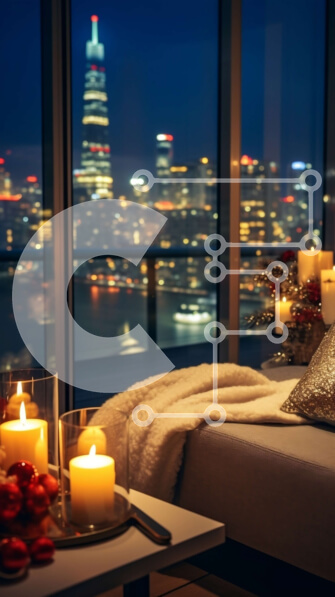 Intra Συλλεκτικό Ξύλινο Παζλ Plywood  4mm - Άνετο υπνοδωμάτιο με κεριά, λουλούδια και θέα στην πόλη Σε Ξύλινο Κουτί - Διαστάσεις Puzzle: 10x10 cm – 25 κομμάτια