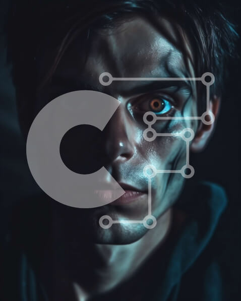 Intra Συλλεκτικό Ξύλινο Παζλ Plywood  4mm - Σοβαρός νεαρός άνδρας με σκούρα μαλλιά και μπλε μάτια, φορώντας μαύρη κουκούλα και παντελόνι Σε Ξύλινο Κουτί - Διαστάσεις Puzzle: 10x10 cm – 25 κομμάτια