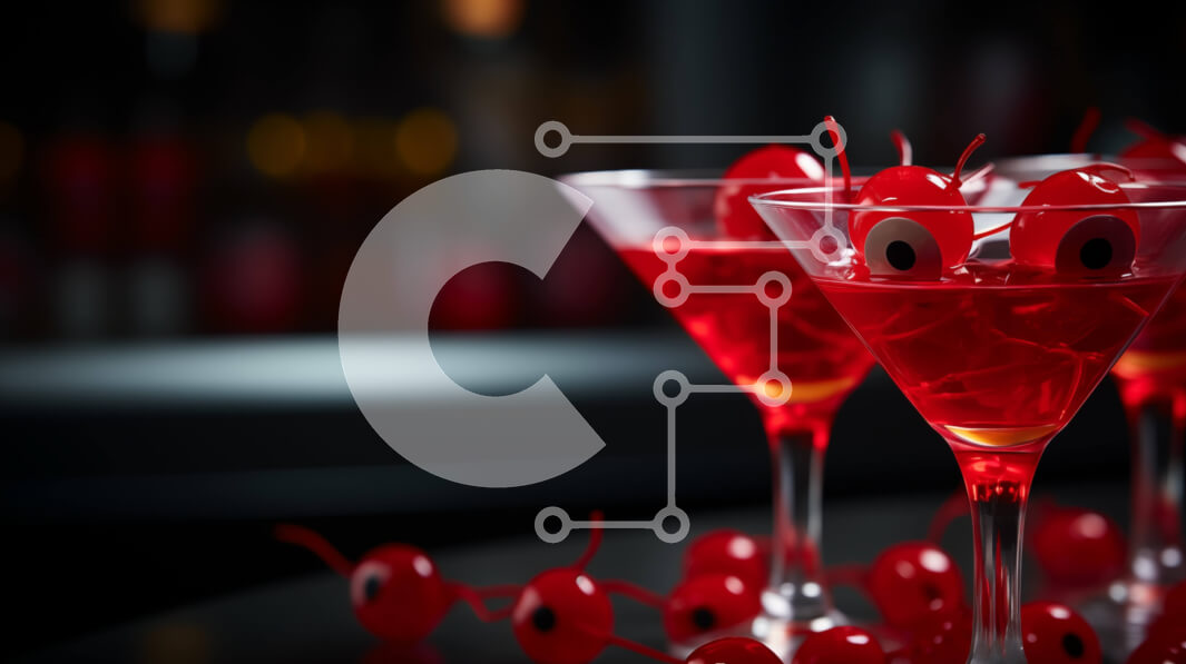 Σετ των 2 Intra Συλλεκτικό Ξύλινο Παζλ Plywood  4mm - Κόκκινα ποτήρια Martini με κεράσια και βολβούς ματιών στο διακοσμημένο τραπέζι Σε Ξύλινο Κουτί - Διαστάσεις: 10x10 cm – 25 κομμάτια