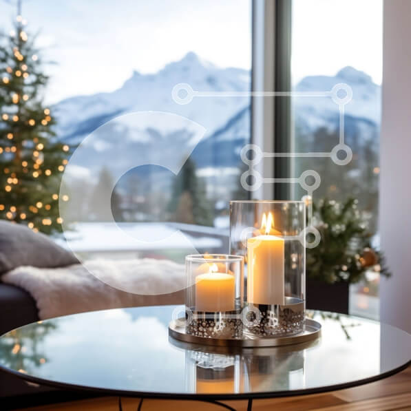 Intra Συλλεκτικό Ξύλινο Παζλ Plywood  4mm - Γυάλινο τραπέζι με κεριά και θέα στο βουνό Σε Ξύλινο Κουτί - Διαστάσεις: 10x10 cm – 25 κομμάτια