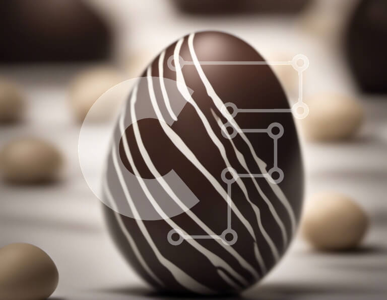 Σετ των 2 Intra Συλλεκτικό Ξύλινο Παζλ Plywood  4mm - Σοκολατένιο πασχαλινό αυγό με λευκές ρίγες που περιβάλλεται από μικρά αυγά και αμύγδαλα Σε Ξύλινο Κουτί - Διαστάσεις: 10x10 cm – 25 κομμάτια