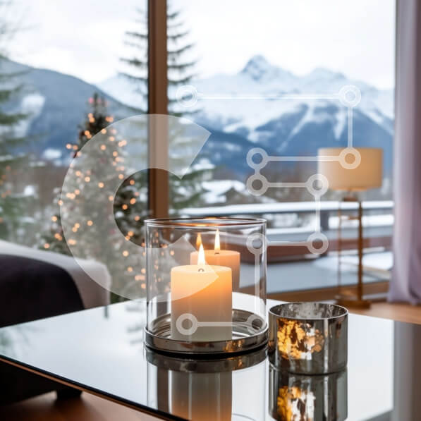 Intra Συλλεκτικό Ξύλινο Παζλ Plywood  4mm - Γυάλινο Τραπεζάκι σαλονιού με κεριά και θέα στο βουνό Σε Ξύλινο Κουτί - Διαστάσεις Puzzle: 10x10 cm – 25 κομμάτια