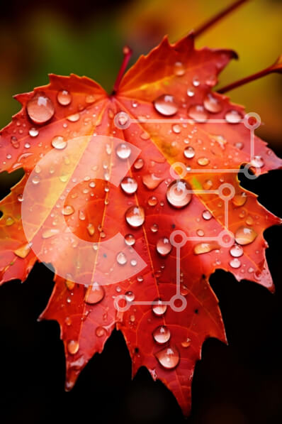 Σετ των 2 Intra Συλλεκτικό Ξύλινο Παζλ Plywood  4mm - Κόκκινο φύλλο σφενδάμου καλυμμένο με σταγονίδια νερού Σε Ξύλινο Κουτί - Διαστάσεις: 10x10 cm – 25 κομμάτια