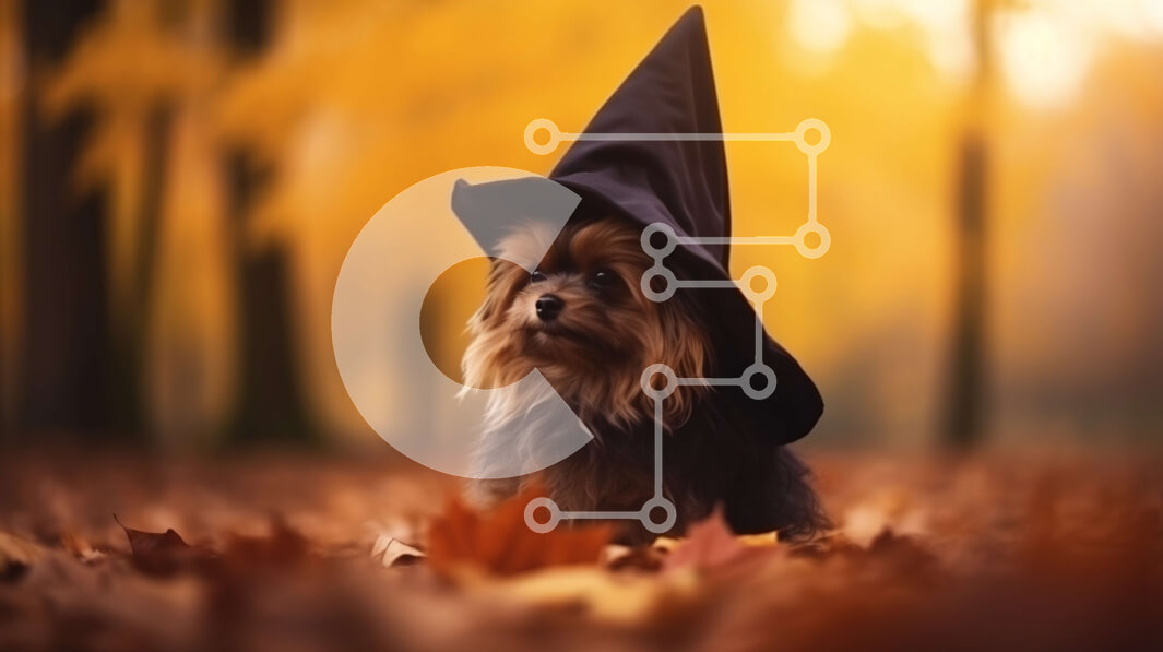 Σετ των 2 Intra Συλλεκτικό Ξύλινο Παζλ Plywood  4mm - Μικρό σκυλί με καπέλο μάγισσας στα φθινοπωρινά φύλλα Σε Ξύλινο Κουτί - Διαστάσεις: 10x10 cm – 25 κομμάτια