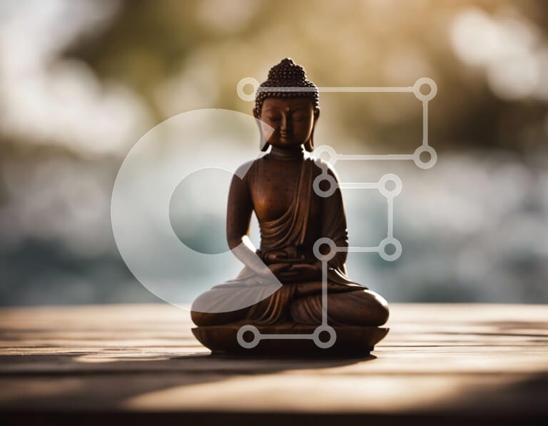 Intra Συλλεκτικό Ξύλινο Παζλ Plywood  4mm - Ξύλινο καθιστό άγαλμα του Βούδα με φόντο νερό Σε Ξύλινο Κουτί - Διαστάσεις Puzzle: 10x10 cm – 25 κομμάτια