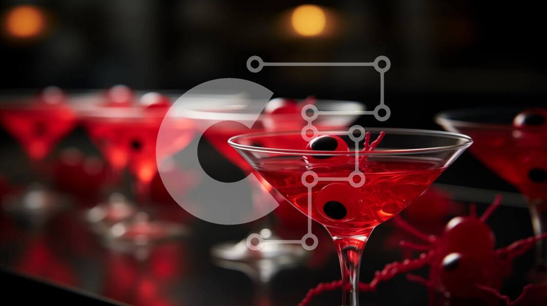 Intra Συλλεκτικό Ξύλινο Παζλ Plywood  4mm - Γυαλιά Red Martini με θέμα το Halloween με διακοσμητικά για το βολβό του ματιού Σε Ξύλινο Κουτί - Διαστάσεις Puzzle: 10x10 cm – 25 κομμάτια