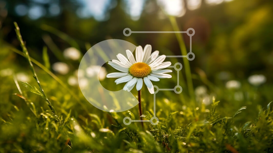 Intra Συλλεκτικό Ξύλινο Παζλ Plywood  4mm - Όμορφη εικόνα μιας λευκής μαργαρίτας σε ένα πράσινο χωράφι μια ηλιόλουστη μέρα Σε Ξύλινο Κουτί - Διαστάσεις: 10x10 cm – 25 κομμάτια