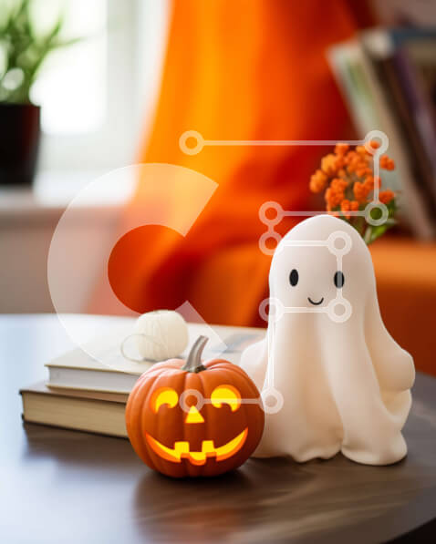 Intra Συλλεκτικό Ξύλινο Παζλ Plywood  4mm - Διακόσμηση αποκριών με παιχνίδι φάντασμα και κολοκύθα Σε Ξύλινο Κουτί - Διαστάσεις Puzzle: 10x10 cm – 25 κομμάτια