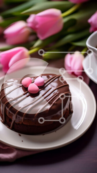 Intra Συλλεκτικό Ξύλινο Παζλ Plywood  4mm - Σοκολατένιο κέικ σε σχήμα καρδιάς με ροζ τουλίπες και φλιτζάνι τσάι Σε Ξύλινο Κουτί - Διαστάσεις: 10x10 cm – 25 κομμάτια