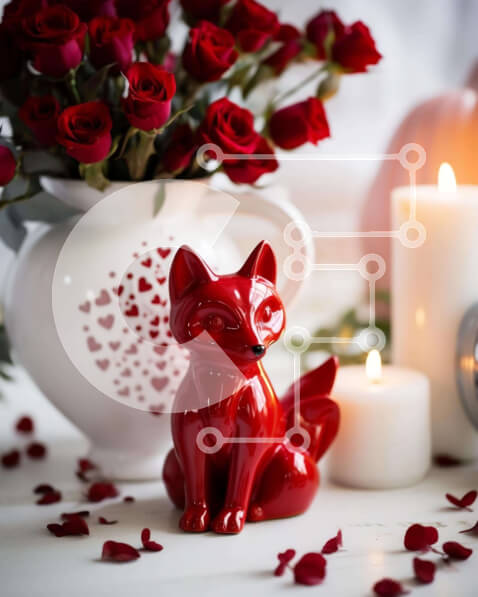 Intra Συλλεκτικό Ξύλινο Παζλ Plywood  4mm - Γιορτή του Αγίου Βαλεντίνου με ειδώλιο κόκκινης αλεπούς και τριαντάφυλλα Σε Ξύλινο Κουτί - Διαστάσεις: 10x10 cm – 25 κομμάτια