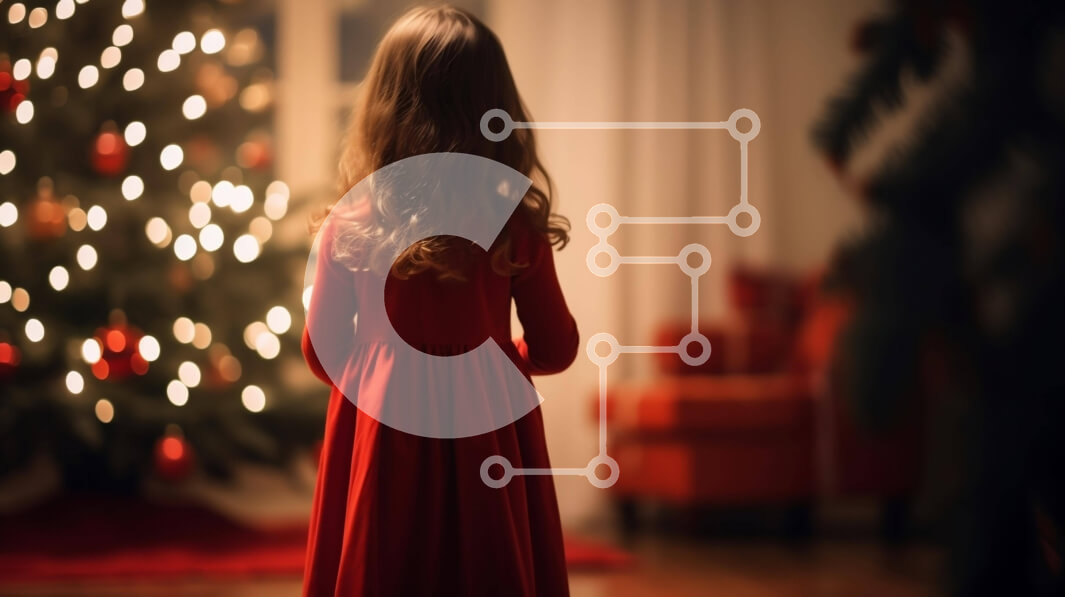 Intra Συλλεκτικό Ξύλινο Παζλ Plywood  4mm - Νεαρό κορίτσι με το χριστουγεννιάτικο δέντρο και τις εορταστικές διακοσμήσεις Σε Ξύλινο Κουτί - Διαστάσεις: 10x10 cm – 25 κομμάτια