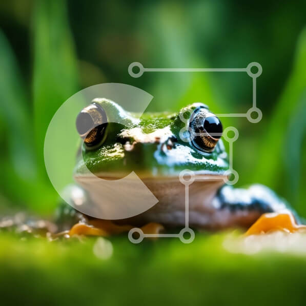 Intra Συλλεκτικό Ξύλινο Παζλ Plywood  4mm - Περίεργος πράσινος βάτραχος στο πράσινο γρασίδι Σε Ξύλινο Κουτί - Διαστάσεις: 10x10 cm – 25 κομμάτια