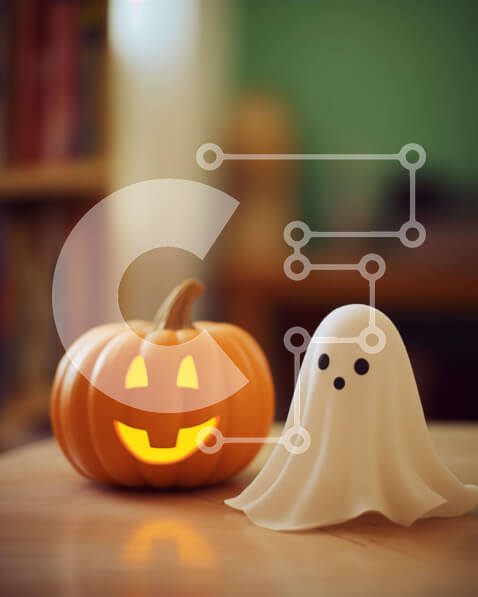 Intra Συλλεκτικό Ξύλινο Παζλ Plywood  4mm - Ειδώλια φαντασμάτων σε ένα ξύλινο τραπέζι με κολοκύθα Σε Ξύλινο Κουτί - Διαστάσεις Puzzle: 10x10 cm – 25 κομμάτια