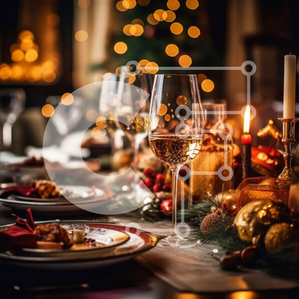 Intra Συλλεκτικό Ξύλινο Παζλ Plywood  4mm - Όμορφο γιορτινό τραπέζι με χριστουγεννιάτικα στολίδια και αναμμένο δέντρο στο φόντο Σε Ξύλινο Κουτί - Διαστάσεις: 10x10 cm – 25 κομμάτια