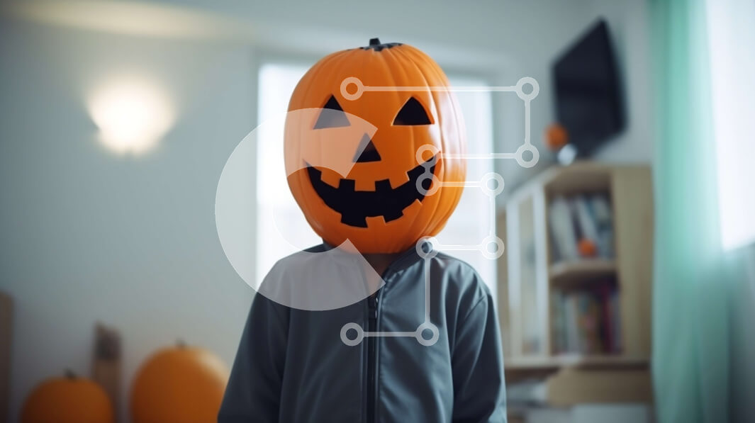 Intra Συλλεκτικό Ξύλινο Παζλ Plywood  4mm - Νεαρό αγόρι που φορά το κεφάλι κολοκύθας στο σαλόνι Σε Ξύλινο Κουτί - Διαστάσεις: 10x10 cm – 25 κομμάτια