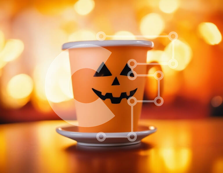 Σετ των 2 Intra Συλλεκτικό Ξύλινο Παζλ Plywood  4mm - Πορτοκαλί φλιτζάνι καφέ με σχέδιο κολοκύθας Σε Ξύλινο Κουτί - Διαστάσεις: 10x10 cm – 25 κομμάτια