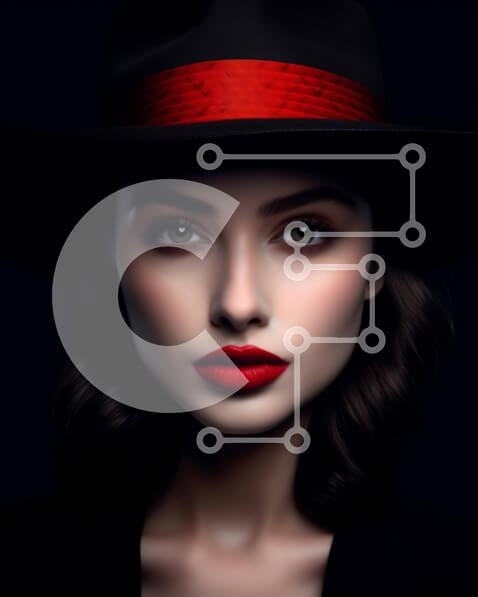 Intra Συλλεκτικό Ξύλινο Παζλ Plywood  4mm - Κομψή γυναίκα με μαύρο καπέλο και έντονο κόκκινο κραγιόν Σε Ξύλινο Κουτί - Διαστάσεις Puzzle: 10x10 cm – 25 κομμάτια