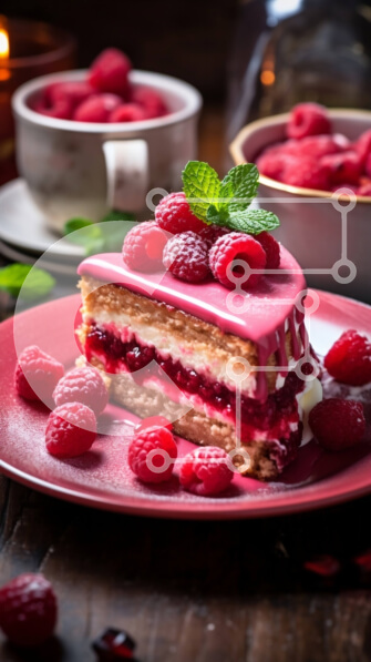 Intra Συλλεκτικό Ξύλινο Παζλ Plywood  4mm - Κομμάτι κέικ με γέμιση βατόμουρου σε κόκκινο πιάτο Σε Ξύλινο Κουτί - Διαστάσεις: 10x10 cm – 25 κομμάτια