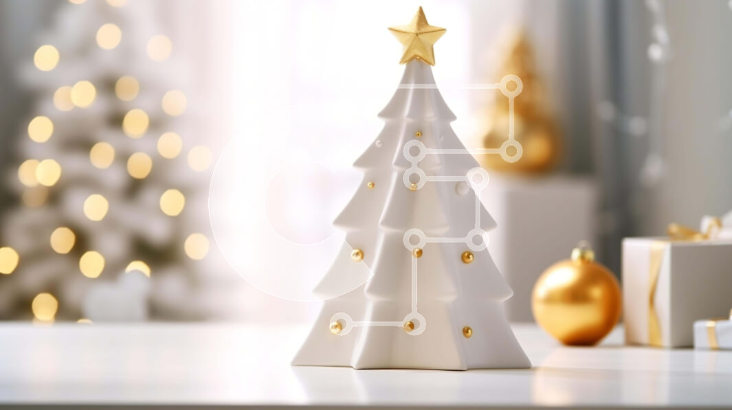 Intra Συλλεκτικό Ξύλινο Παζλ Plywood  4mm - Λευκό Κεραμικό Χριστουγεννιάτικο Δέντρο με χρυσά στολίδια και δώρα Σε Ξύλινο Κουτί - Διαστάσεις: 10x10 cm – 25 κομμάτια