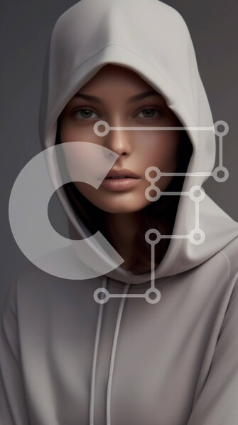 Intra Συλλεκτικό Ξύλινο Παζλ Plywood  4mm - Σοβαρή γυναίκα με γκρι κουκούλα που κοιτάζει την κάμερα Σε Ξύλινο Κουτί - Διαστάσεις Puzzle: 10x10 cm – 25 κομμάτια