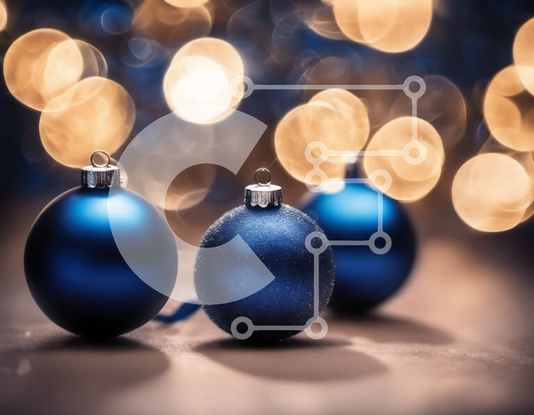 Intra Συλλεκτικό Ξύλινο Παζλ Plywood  4mm - Μπλε Χριστουγεννιάτικα στολίδια σε σκούρο φόντο Σε Ξύλινο Κουτί - Διαστάσεις: 10x10 cm – 25 κομμάτια