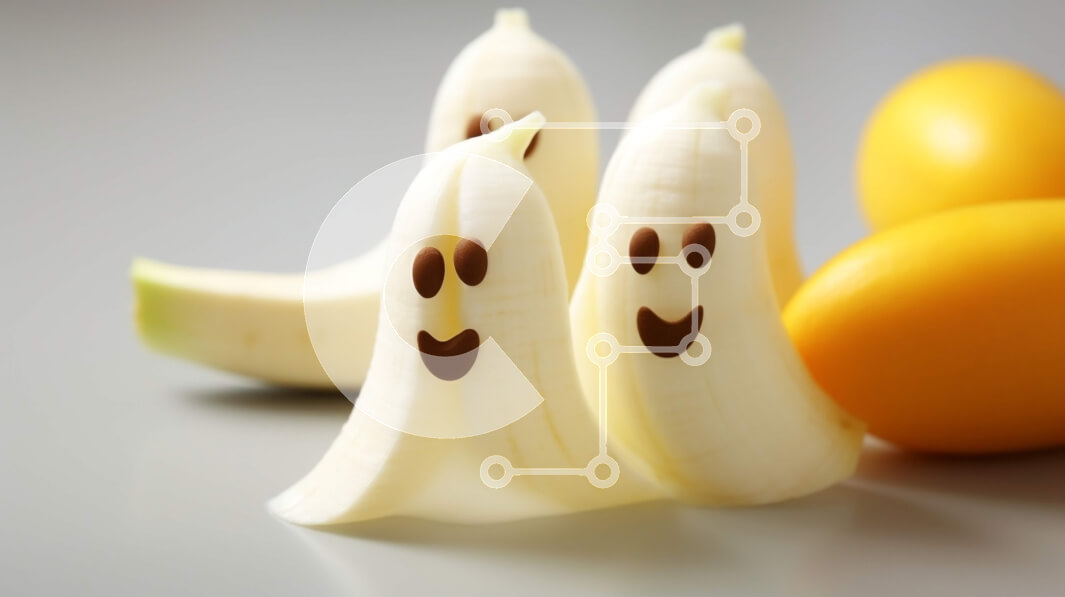 Σετ των 2 Intra Συλλεκτικό Ξύλινο Παζλ Plywood  4mm - Σκαλιστά πρόσωπα μπανάνας σε τραπέζι με πορτοκάλια Σε Ξύλινο Κουτί - Διαστάσεις: 10x10 cm – 25 κομμάτια