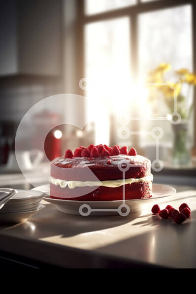 Σετ των 2 Intra Συλλεκτικό Ξύλινο Παζλ Plywood  4mm - Νόστιμο κόκκινο βελούδινο κέικ με φρέσκα σμέουρα σε λευκό πιάτο Σε Ξύλινο Κουτί - Διαστάσεις: 10x10 cm – 25 κομμάτια