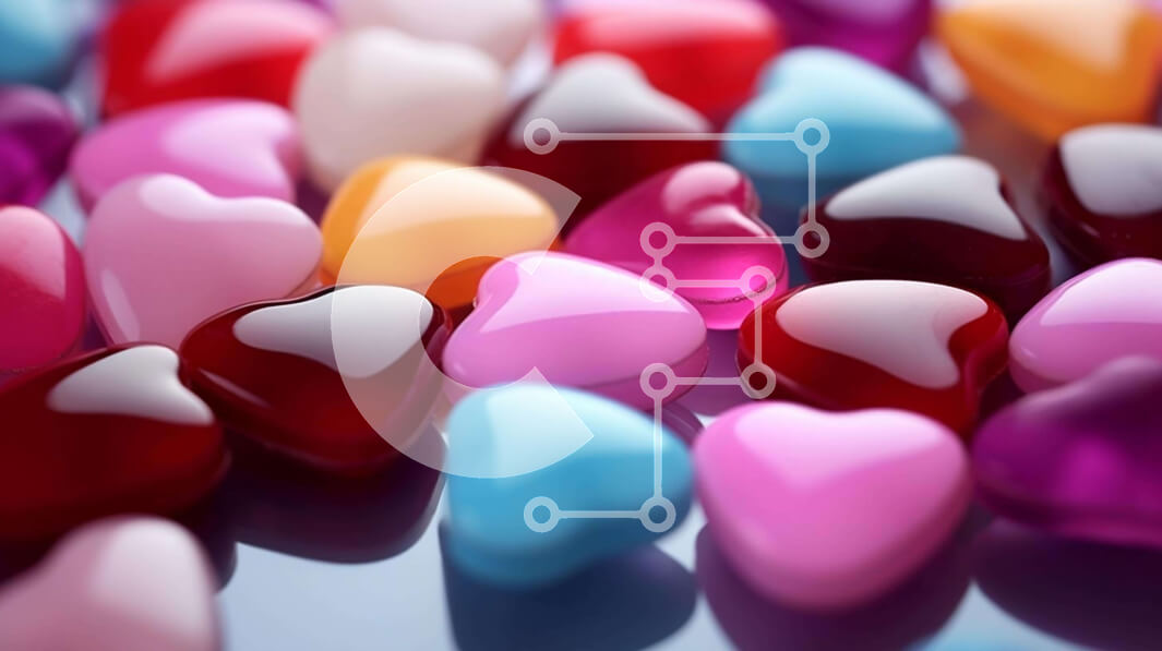 Intra Συλλεκτικό Ξύλινο Παζλ Plywood  4mm - Πολύχρωμες χάντρες σε σχήμα καρδιάς σε διάφορα σχήματα και μεγέθη Σε Ξύλινο Κουτί - Διαστάσεις Puzzle: 10x10 cm – 25 κομμάτια