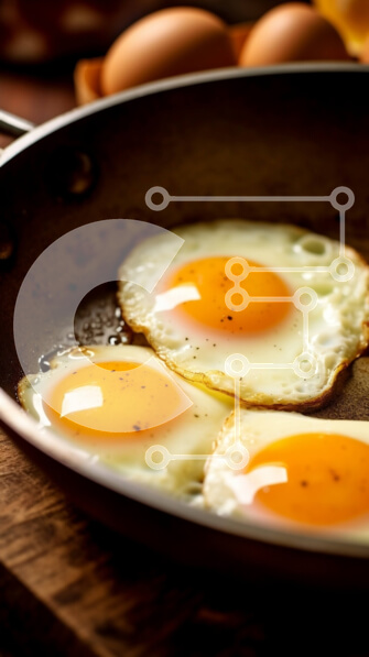 Intra Συλλεκτικό Ξύλινο Παζλ Plywood  4mm - Νόστιμη εικόνα των αυγών που μαγειρεύουν σε ένα τηγάνι στη σόμπα Σε Ξύλινο Κουτί - Διαστάσεις: 10x10 cm – 25 κομμάτια