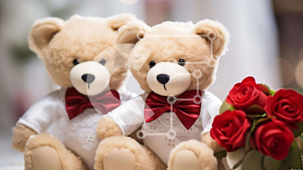 Intra Συλλεκτικό Ξύλινο Παζλ Plywood  4mm - Teddy Bears με νυφικό με κόκκινα τριαντάφυλλα Σε Ξύλινο Κουτί - Διαστάσεις Puzzle: 10x10 cm – 25 κομμάτια