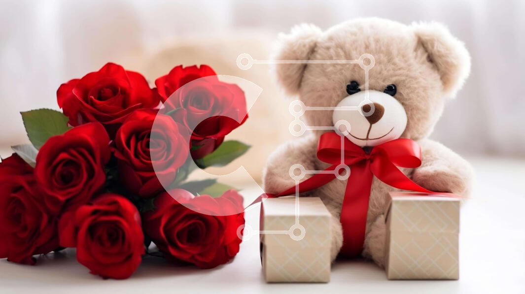 Intra Συλλεκτικό Ξύλινο Παζλ Plywood  4mm - Δώρο αρκουδάκι και τριαντάφυλλα για την ημέρα του Αγίου Βαλεντίνου Σε Ξύλινο Κουτί - Διαστάσεις: 10x10 cm – 25 κομμάτια
