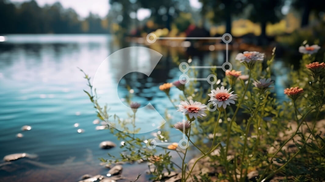 Intra Συλλεκτικό Ξύλινο Παζλ Plywood  4mm - Όμορφη εικόνα μιας λίμνης που περιβάλλεται από δέντρα και λουλούδια Σε Ξύλινο Κουτί - Διαστάσεις: 10x10 cm – 25 κομμάτια