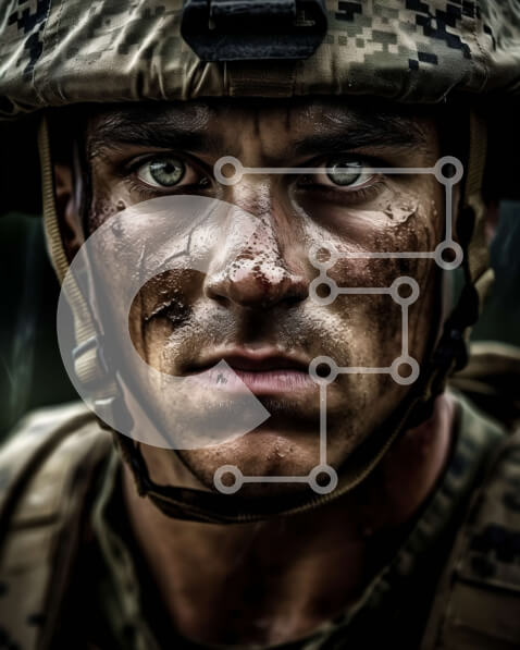 Intra Συλλεκτικό Ξύλινο Παζλ Plywood  4mm - Σοβαρός στρατιωτικός με στολή παραλλαγής - εικόνα από κοντά Σε Ξύλινο Κουτί - Διαστάσεις Puzzle: 10x10 cm – 25 κομμάτια