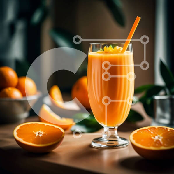 Σετ των 2 Intra Συλλεκτικό Ξύλινο Παζλ Plywood  4mm - Δροσιστικό ποτήρι χυμό πορτοκαλιού με κομμένα πορτοκάλια στο φόντο Σε Ξύλινο Κουτί - Διαστάσεις: 10x10 cm – 25 κομμάτια