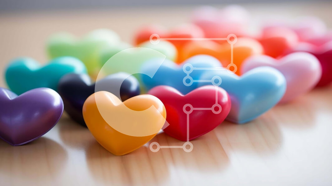 Intra Συλλεκτικό Ξύλινο Παζλ Plywood  4mm - Ομάδα πολύχρωμων παιχνιδιών σε σχήμα καρδιάς σε ξύλινο τραπέζι Σε Ξύλινο Κουτί - Διαστάσεις: 10x10 cm – 25 κομμάτια