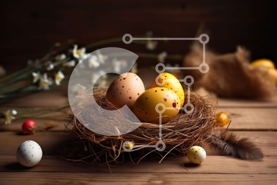 Intra Συλλεκτικό Ξύλινο Παζλ Plywood  4mm - Όμορφη εικόνα με πολύχρωμα αυγά φωλιάς σε ξύλινο τραπέζι Σε Ξύλινο Κουτί - Διαστάσεις: 10x10 cm – 25 κομμάτια