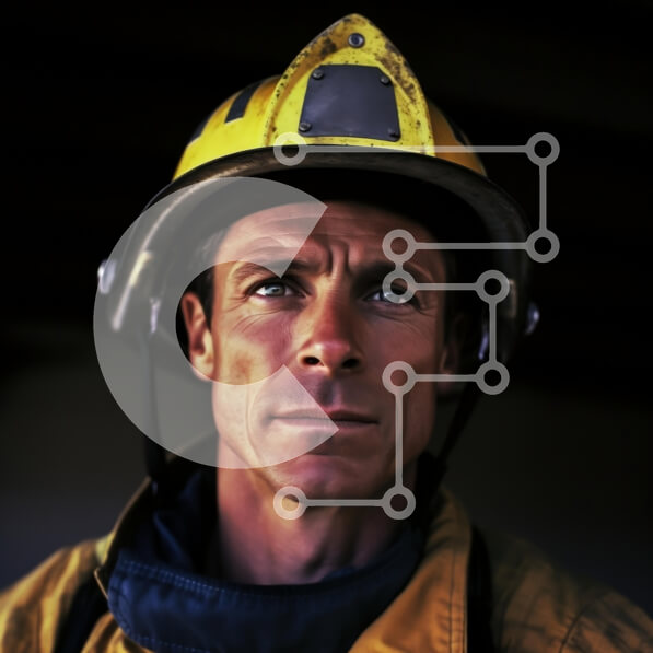 Intra Συλλεκτικό Ξύλινο Παζλ Plywood  4mm - Σοβαρός πυροσβέστης με κίτρινο κράνος και σακάκι κοιτάζοντας την κάμερα Σε Ξύλινο Κουτί - Διαστάσεις Puzzle: 10x10 cm – 25 κομμάτια