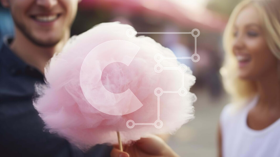 Intra Συλλεκτικό Ξύλινο Παζλ Plywood  4mm - Άνδρας και γυναίκα που κρατούν ροζ μαλλί της γριάς στο λούνα παρκ Σε Ξύλινο Κουτί - Διαστάσεις Puzzle: 10x10 cm – 25 κομμάτια