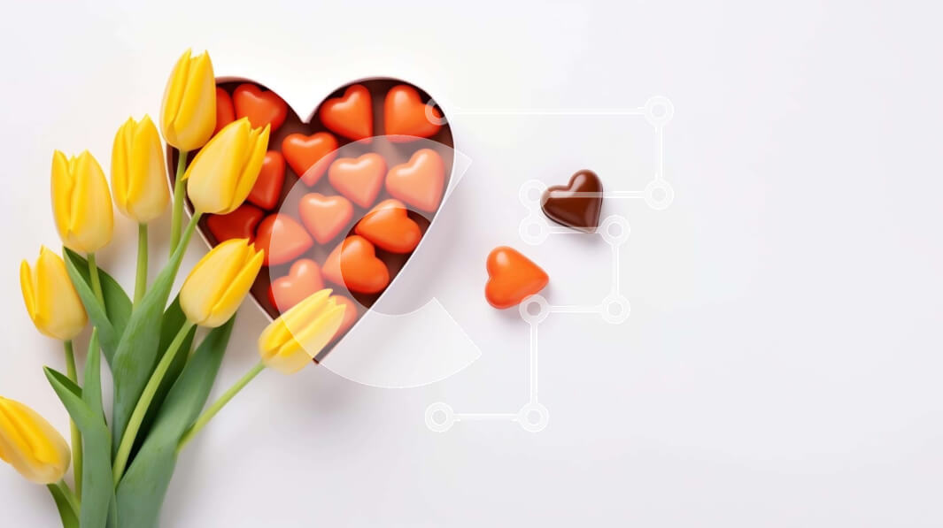 Intra Συλλεκτικό Ξύλινο Παζλ Plywood  4mm - Κουτί σε σχήμα καρδιάς με σοκολάτες και κίτρινες τουλίπες Σε Ξύλινο Κουτί - Διαστάσεις: 10x10 cm – 25 κομμάτια