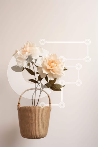 Σετ των 2 Intra Συλλεκτικό Ξύλινο Παζλ Plywood  4mm - Λευκά λουλούδια σε ένα ψάθινο καλάθι Σε Ξύλινο Κουτί - Διαστάσεις: 10x10 cm – 25 κομμάτια