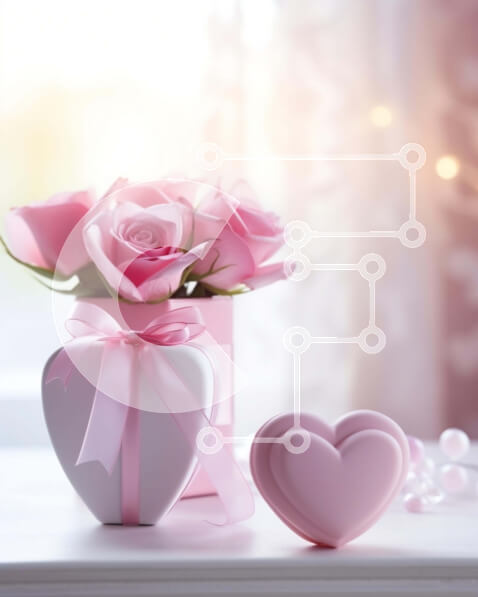 Intra Συλλεκτικό Ξύλινο Παζλ Plywood  4mm - Ροζ τριαντάφυλλα σε βάζο σε σχήμα καρδιάς με πέρλες και καρδιές Σε Ξύλινο Κουτί - Διαστάσεις: 10x10 cm – 25 κομμάτια