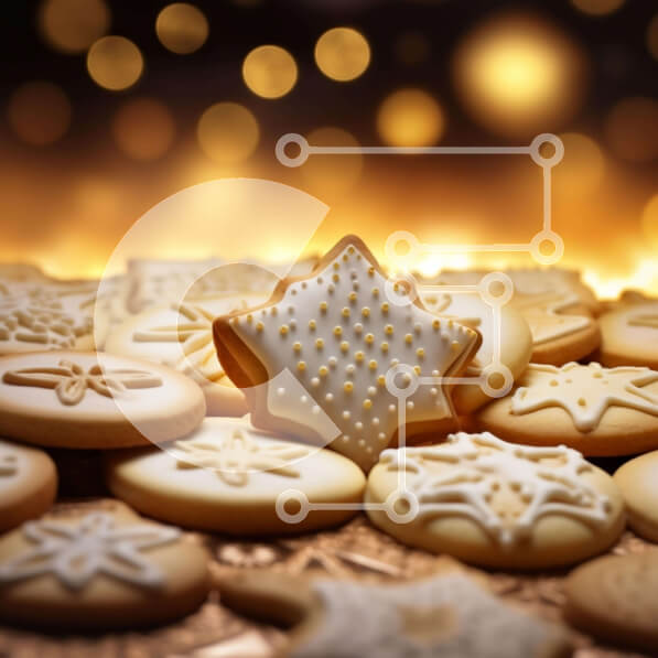 Σετ των 2 Intra Συλλεκτικό Ξύλινο Παζλ Plywood  4mm - Ομάδα διακοσμημένων μπισκότων σε πορτοκαλί φόντο με φωτισμό Bokeh Σε Ξύλινο Κουτί - Διαστάσεις: 10x10 cm – 25 κομμάτια