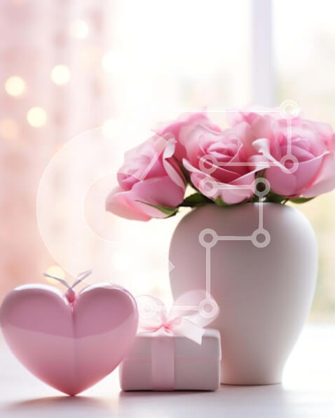 Intra Συλλεκτικό Ξύλινο Παζλ Plywood  4mm - Ροζ τριαντάφυλλα σε λευκό βάζο με κουτιά δώρων Σε Ξύλινο Κουτί - Διαστάσεις Puzzle: 10x10 cm – 25 κομμάτια