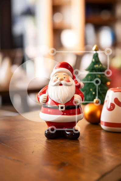 Intra Συλλεκτικό Ξύλινο Παζλ Plywood  4mm - Ειδώλιο Άγιου Βασίλη σε ξύλινο τραπέζι με χριστουγεννιάτικα στολίδια Σε Ξύλινο Κουτί - Διαστάσεις: 10x10 cm – 25 κομμάτια