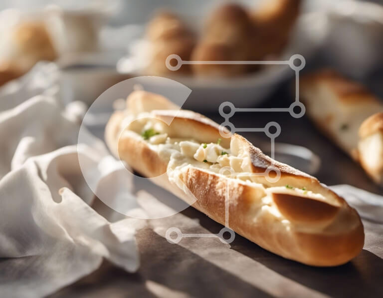 Σετ των 2 Intra Συλλεκτικό Ξύλινο Παζλ Plywood  4mm - Κοντινό πλάνο σάντουιτς μπαγκέτας με τυρί και πράσινα κρεμμύδια Σε Ξύλινο Κουτί - Διαστάσεις: 10x10 cm – 25 κομμάτια