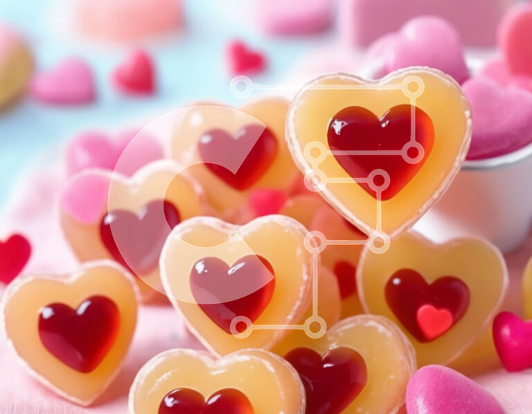 Intra Συλλεκτικό Ξύλινο Παζλ Plywood  4mm - Διάφορα γλυκά σε σχήμα καρδιάς για την ημέρα του Αγίου Βαλεντίνου Σε Ξύλινο Κουτί - Διαστάσεις: 10x10 cm – 25 κομμάτια