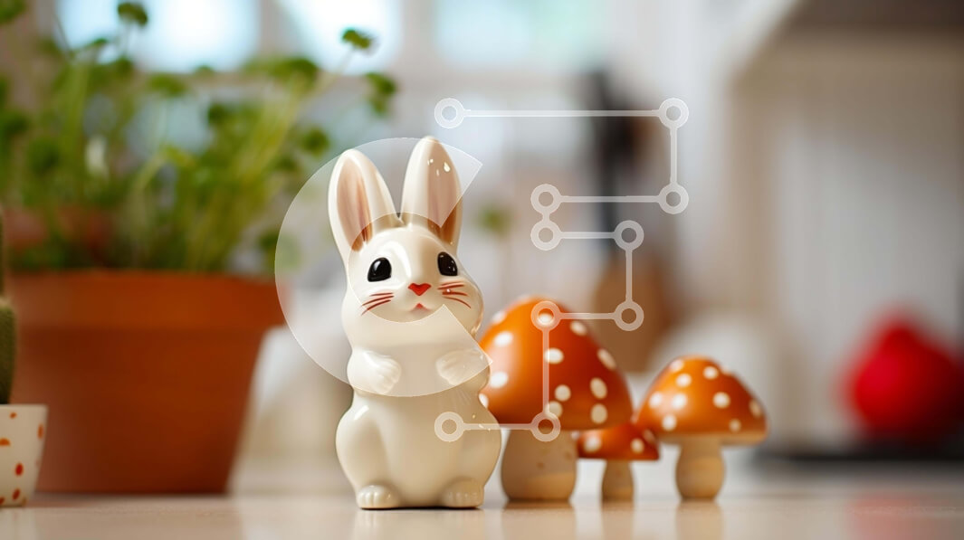 Intra Συλλεκτικό Ξύλινο Παζλ Plywood  4mm - Κεραμικό κουνέλι και πολύχρωμα μανιτάρια Σε Ξύλινο Κουτί - Διαστάσεις: 10x10 cm – 25 κομμάτια