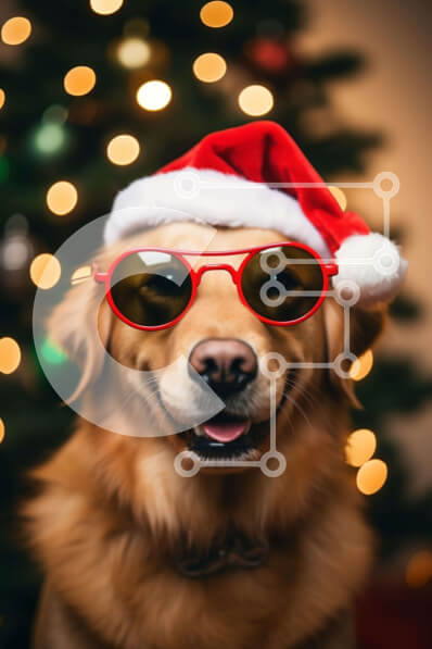 Σετ των 2 Intra Συλλεκτικό Ξύλινο Παζλ Plywood  4mm - Golden Dog με καπέλο Άγιου Βασίλη με γυαλιά ηλίου Σε Ξύλινο Κουτί - Διαστάσεις: 10x10 cm – 25 κομμάτια